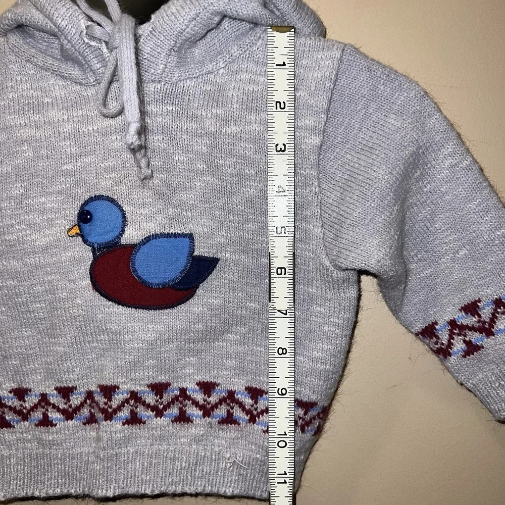 Vintage 80s Health-Tex Duck Sweater Soft Cotton Hooded Sweater Back Zip Applique